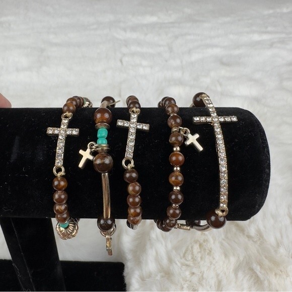 Set of 5 Stretch Beaded Cross Bracelets - Picture 3 of 3